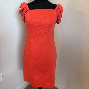 Vintage Victor Costa Coral Cocktail Dress Sculptural Shoulder Strap Dress Size 2